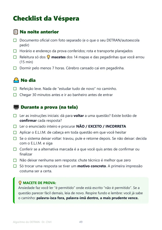 Checklist da véspera